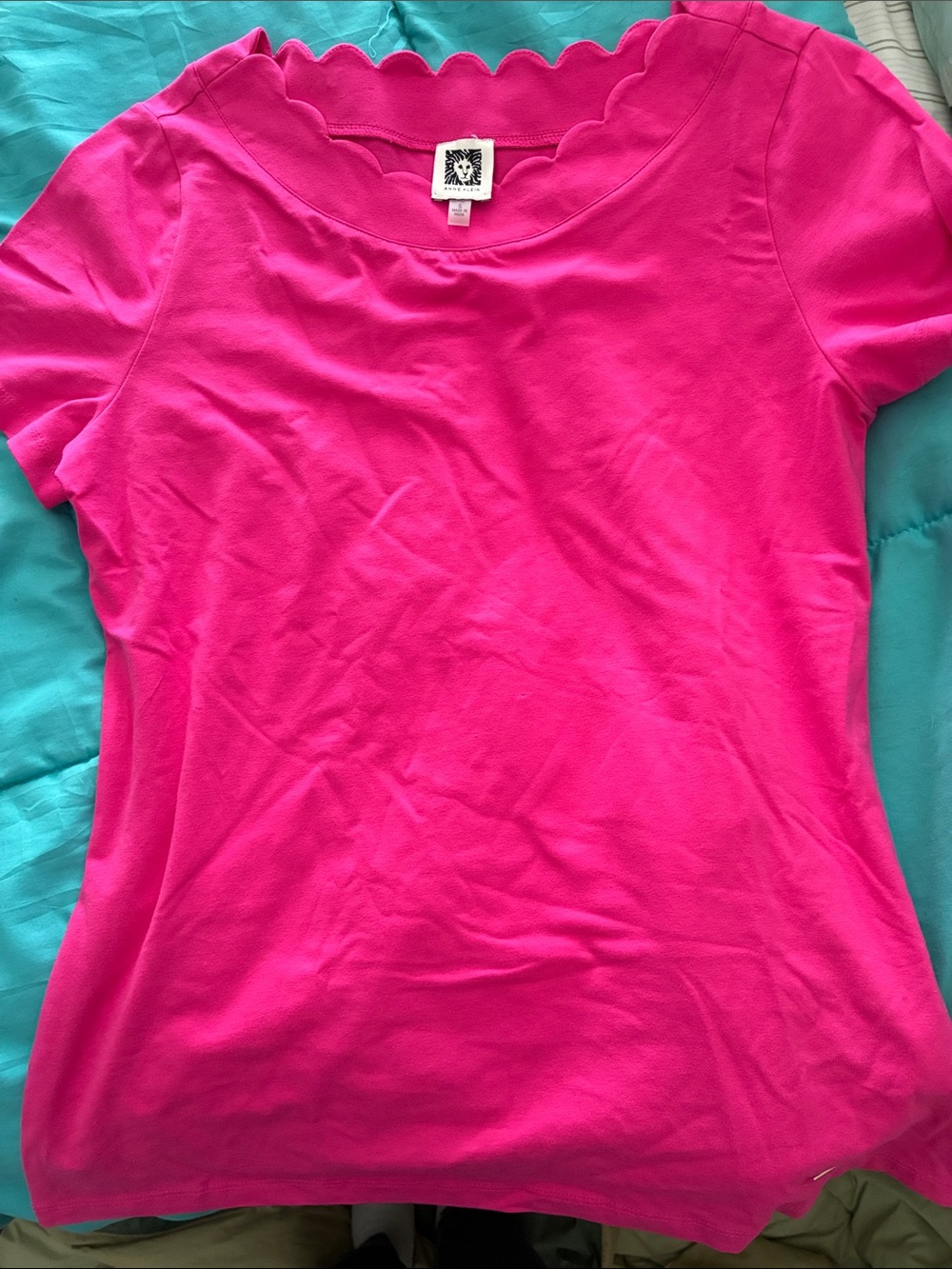 Bright Pink Scallop Neck Women’s Top by Anne Klein